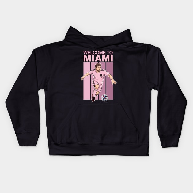 Welcome to Miami Messi Soccer Legend Magic City Kids Hoodie by GAMAS Threads